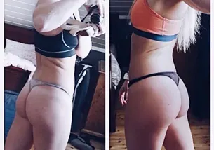 Comparativa antes y después de los glúteos de una mujer frente al espejo