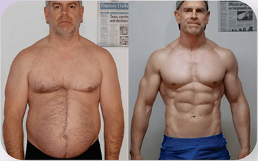 Comparativa antes y después del torso de un hombre adulto